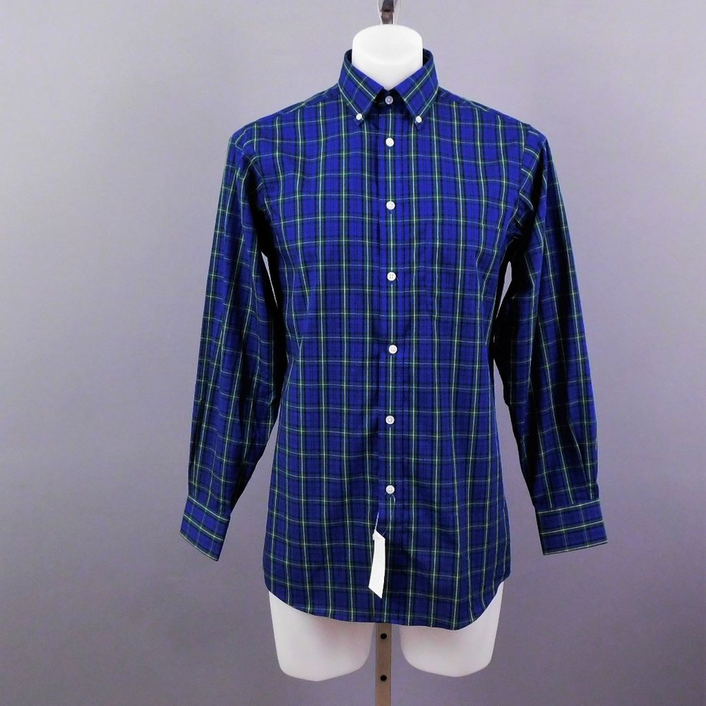 Izod Men Casual Shirt Blue Green 14-14.5